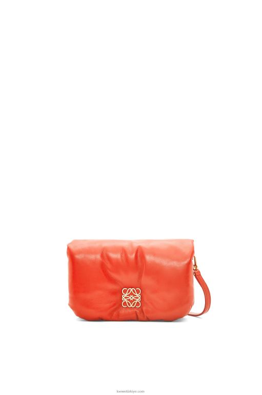 Loewe parlak napa kuzu derisinden mini kirpi goya çantası 02600326 kadınlar gündoğumu turuncu