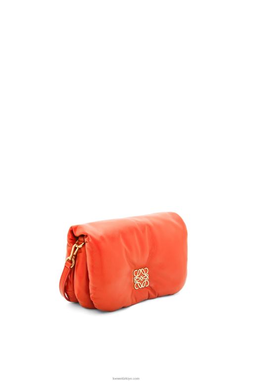 Loewe parlak napa kuzu derisinden mini kirpi goya çantası 02600326 kadınlar gündoğumu turuncu