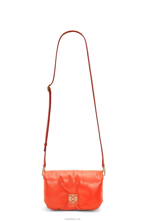 Loewe parlak napa kuzu derisinden mini kirpi goya çantası 02600326 kadınlar gündoğumu turuncu