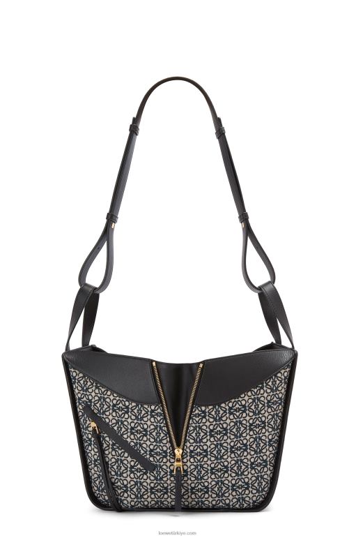 Loewe anagram jakarlı ve dana derisinden küçük hamak çantası 02600520 kadınlar lacivert/siyah