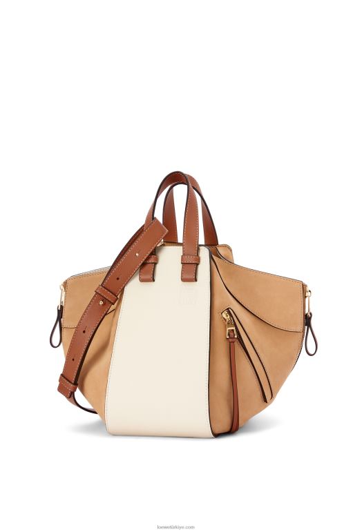 Loewe klasik dana derisi ve süet küçük hamak çanta 02600506 kadınlar süt/sıcak çöl