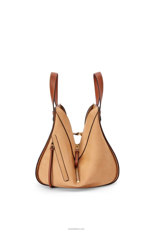 Loewe klasik dana derisi ve süet küçük hamak çanta 02600506 kadınlar süt/sıcak çöl