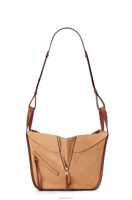 Loewe klasik dana derisi ve süet küçük hamak çanta 02600506 kadınlar süt/sıcak çöl