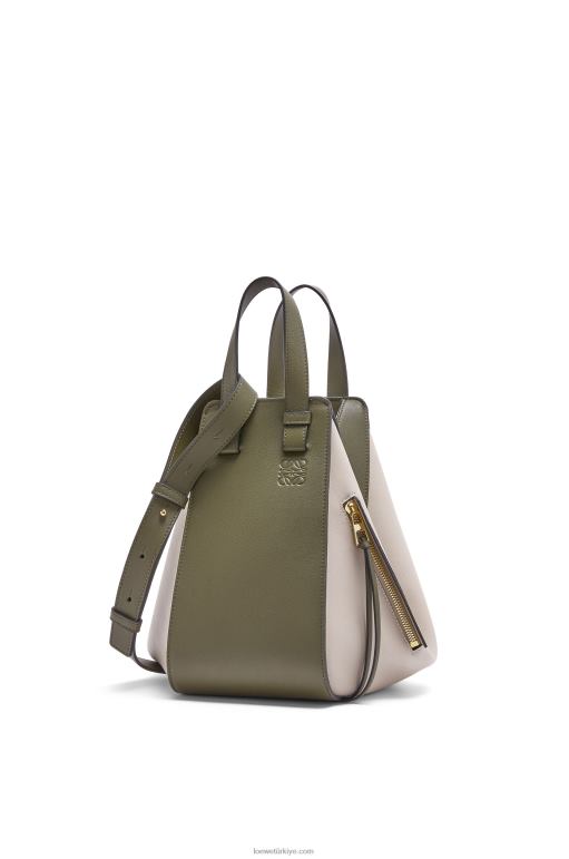 Loewe klasik dana derisinden küçük hamak çanta 02600525 kadınlar sonbahar yeşili/açık yulaf