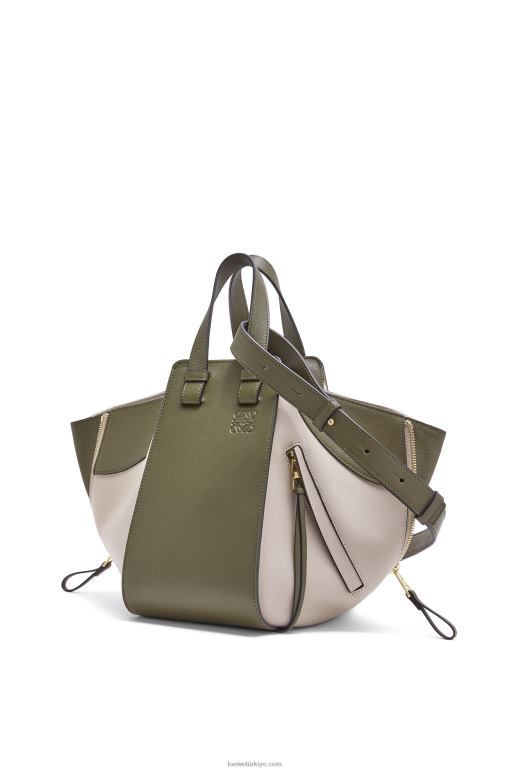 Loewe klasik dana derisinden küçük hamak çanta 02600525 kadınlar sonbahar yeşili/açık yulaf