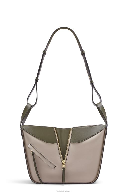 Loewe klasik dana derisinden küçük hamak çanta 02600525 kadınlar sonbahar yeşili/açık yulaf