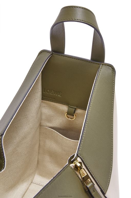 Loewe klasik dana derisinden küçük hamak çanta 02600525 kadınlar sonbahar yeşili/açık yulaf