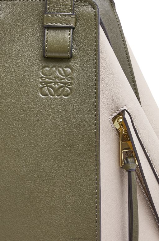 Loewe klasik dana derisinden küçük hamak çanta 02600525 kadınlar sonbahar yeşili/açık yulaf