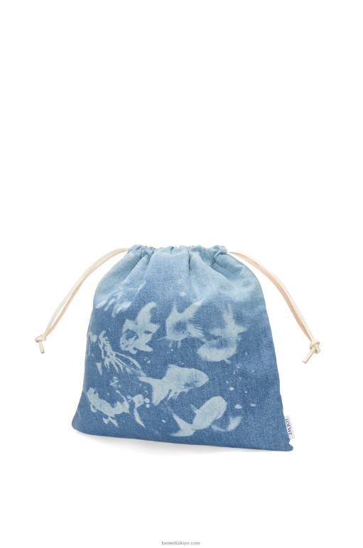 Loewe balık büzgülü denim kese 02600588 kadınlar açık mavi