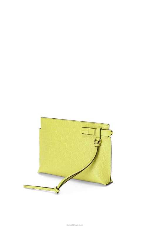 Loewe kabartmalı ipek dana derisinden mini tekrar t kese 02600556 kadınlar limon sarısı