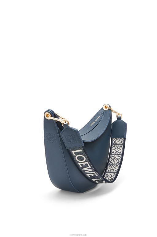 Loewe saten dana derisi ve jakarlı küçük luna çantası 02600482 kadınlar oniks mavisi