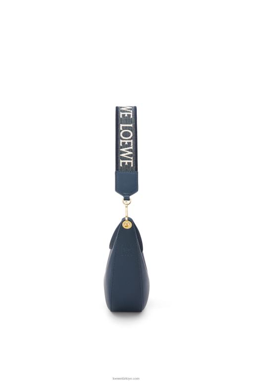 Loewe saten dana derisi ve jakarlı küçük luna çantası 02600482 kadınlar oniks mavisi