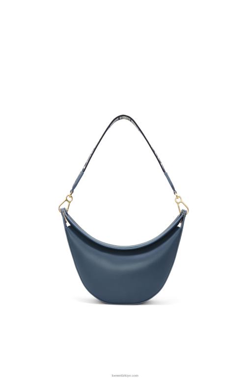 Loewe saten dana derisi ve jakarlı küçük luna çantası 02600482 kadınlar oniks mavisi