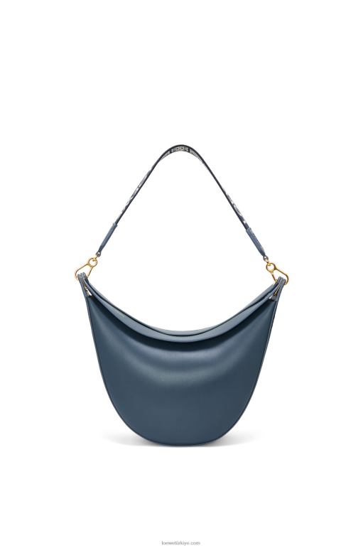 Loewe saten dana derisi ve jakarlı luna çanta 02600483 kadınlar oniks mavisi