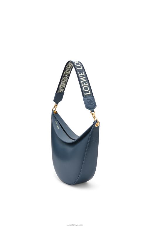 Loewe saten dana derisi ve jakarlı luna çanta 02600483 kadınlar oniks mavisi