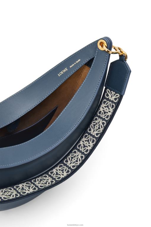 Loewe saten dana derisi ve jakarlı luna çanta 02600483 kadınlar oniks mavisi