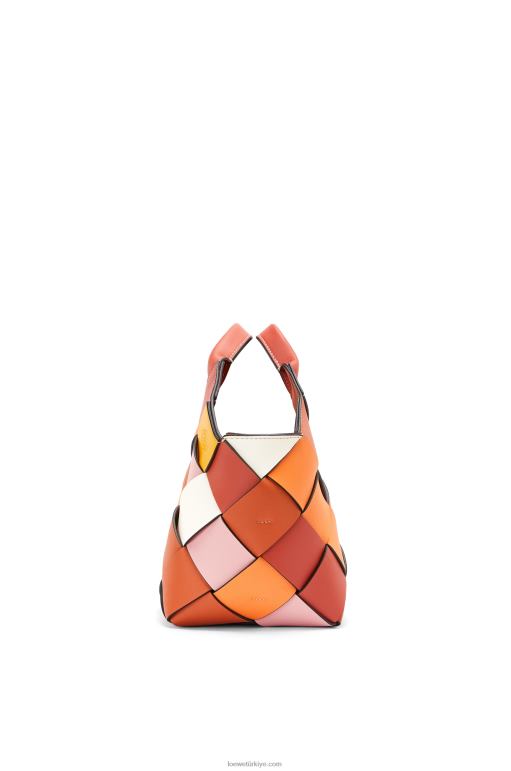 Loewe dana derisinden küçük fazlalık deri dokuma sepet çanta 02600102 kadınlar turuncu