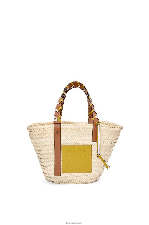 Loewe dana derisinden örgü saplı, palmiye yaprağından sepet çanta 026006 kadınlar koyu sarı/ten rengi