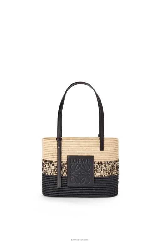 Loewe degrade rafya ve dana derisinden kare sepet çanta 0260099 kadınlar doğal/siyah