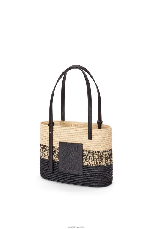 Loewe degrade rafya ve dana derisinden kare sepet çanta 0260099 kadınlar doğal/siyah