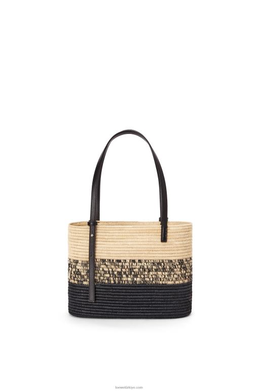 Loewe degrade rafya ve dana derisinden kare sepet çanta 0260099 kadınlar doğal/siyah