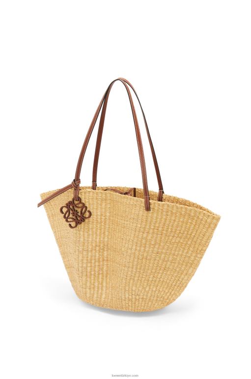 Loewe fil otu ve dana derisinden hasır sepet çanta 0260063 kadınlar doğal/cevizli