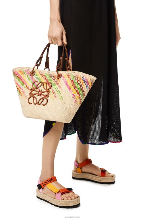 Loewe gökkuşağı iraca palmiyesi ve dana derisinden anagram sepet çantası 02600106 kadınlar çok renkli/ten rengi