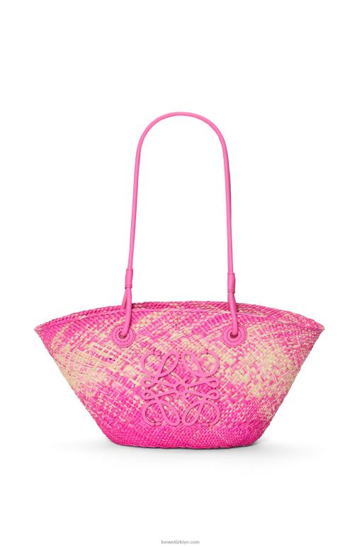 Loewe iraca avuç içi ve dana derisinden küçük anagram sepet çantası 0260056 kadınlar fuşya