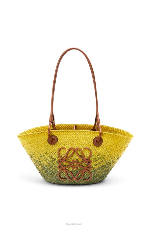 Loewe iraca avuç içi ve dana derisinden küçük anagram sepet çantası 0260064 kadınlar haki yeşil/sarı