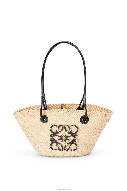 Loewe iraca avuç içi ve dana derisinden küçük anagram sepet çantası 0260085 kadınlar doğal/siyah