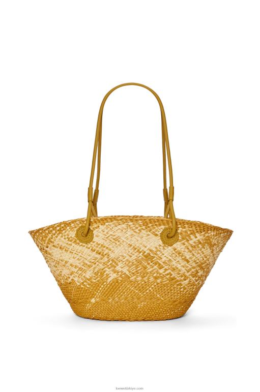 Loewe iraca avuç içi ve dana derisinden küçük anagram sepet çantası 026008 kadınlar okra