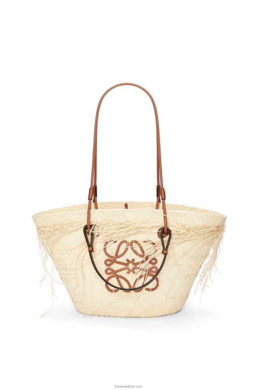 Loewe iraca avuç içi ve dana derisinden yıpranmış anagram sepet çantası 0260054 kadınlar doğal/ten rengi