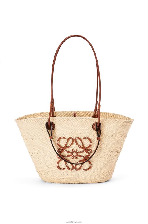 Loewe iraca palmiye ve dana derisinden anagram sepet çantası 0260018 kadınlar doğal/ten rengi