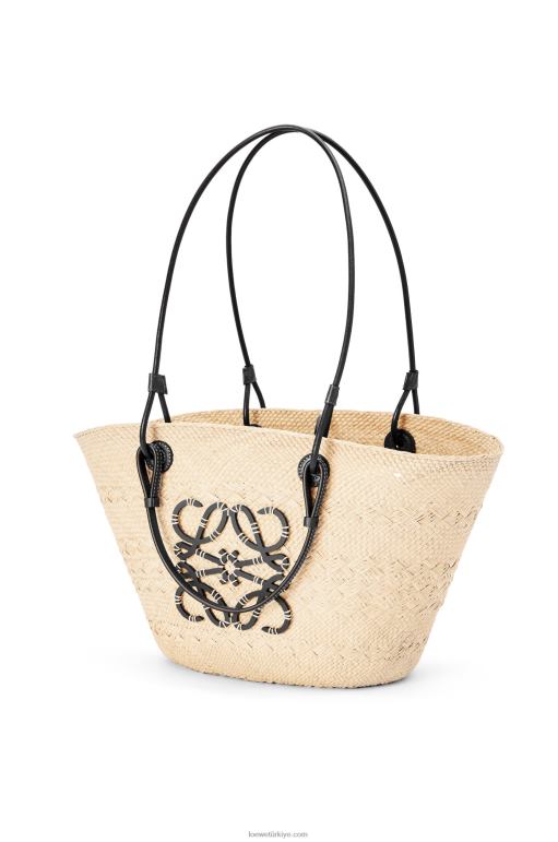 Loewe iraca palmiye ve dana derisinden anagram sepet çantası 0260086 kadınlar doğal/siyah