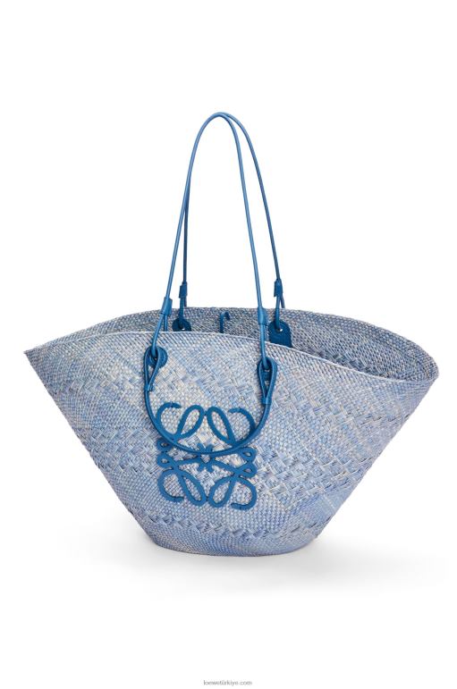 Loewe iraca palmiyesi ve dana derisinden büyük anagram sepet çantası 026002 kadınlar kot mavisi