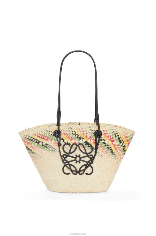 Loewe iraca palmiyesi ve dana derisinden küçük gökkuşağı anagram sepeti 0260043 kadınlar doğal/çok renkli