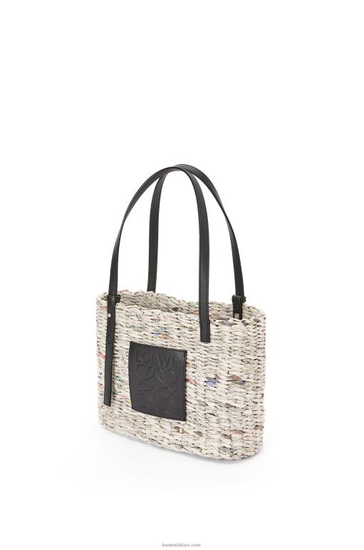 Loewe kağıt ve dana derisinden küçük gazete kare sepet çanta 02600100 kadınlar siyah/çok renkli