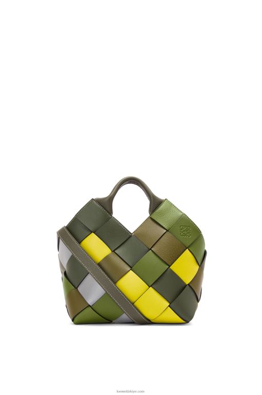 Loewe klasik dana derisinden küçük fazlalık deri dokuma sepet çanta 02600103 kadınlar yeşil