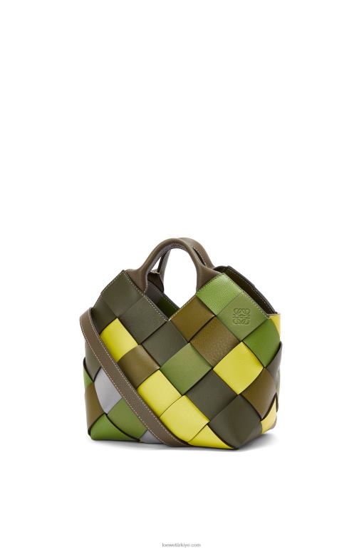 Loewe klasik dana derisinden küçük fazlalık deri dokuma sepet çanta 02600103 kadınlar yeşil