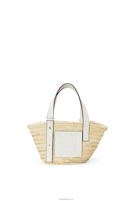 Loewe palmiye yaprağı ve dana derisinden küçük sepet çanta 0260048 kadınlar doğal beyaz