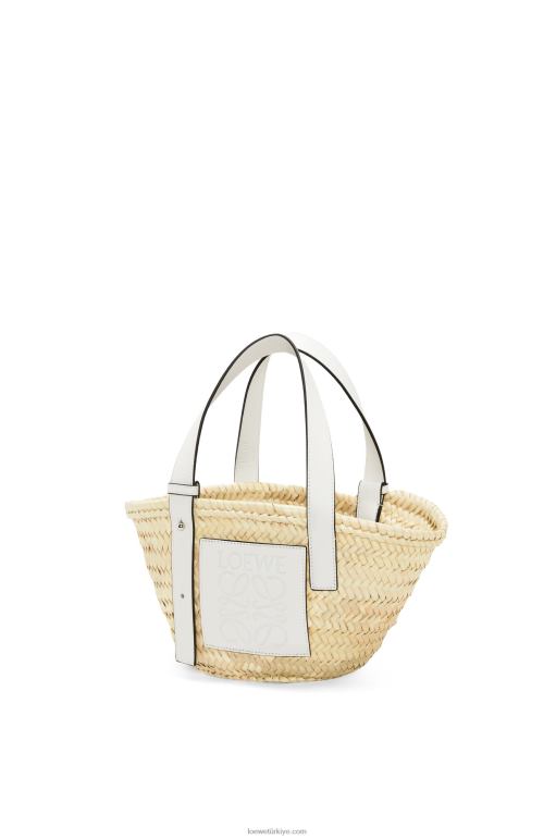 Loewe palmiye yaprağı ve dana derisinden küçük sepet çanta 0260048 kadınlar doğal beyaz