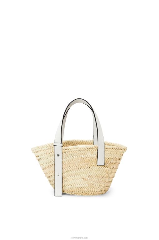 Loewe palmiye yaprağı ve dana derisinden küçük sepet çanta 0260048 kadınlar doğal beyaz