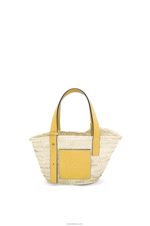 Loewe palmiye yaprağı ve dana derisinden küçük sepet çanta 0260050 kadınlar koyu sarı