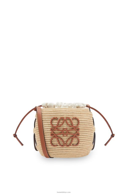 Loewe rafya ve dana derisinden arı kovanı sepet çantası 0260035 kadınlar doğal/ten rengi
