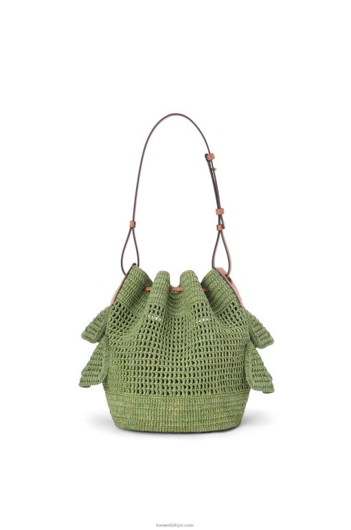 Loewe rafya ve dana derisinden balon fırfırlı çanta 0260066 kadınlar yeşil/ten rengi