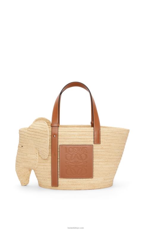 Loewe rafya ve dana derisinden fil sepet çantası 0260080 kadınlar doğal/ten rengi