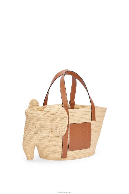 Loewe rafya ve dana derisinden fil sepet çantası 0260080 kadınlar doğal/ten rengi