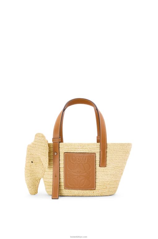 Loewe rafya ve dana derisinden küçük fil sepet çantası 0260079 kadınlar doğal/ten rengi