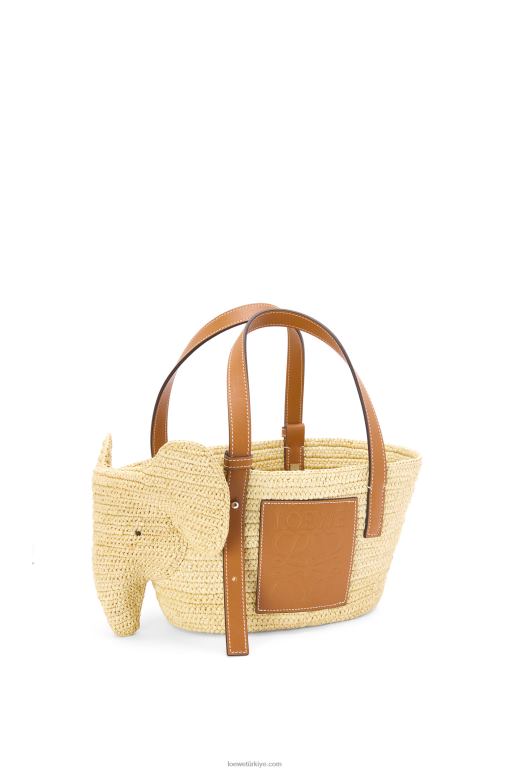 Loewe rafya ve dana derisinden küçük fil sepet çantası 0260079 kadınlar doğal/ten rengi