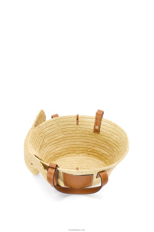 Loewe rafya ve dana derisinden küçük fil sepet çantası 0260079 kadınlar doğal/ten rengi